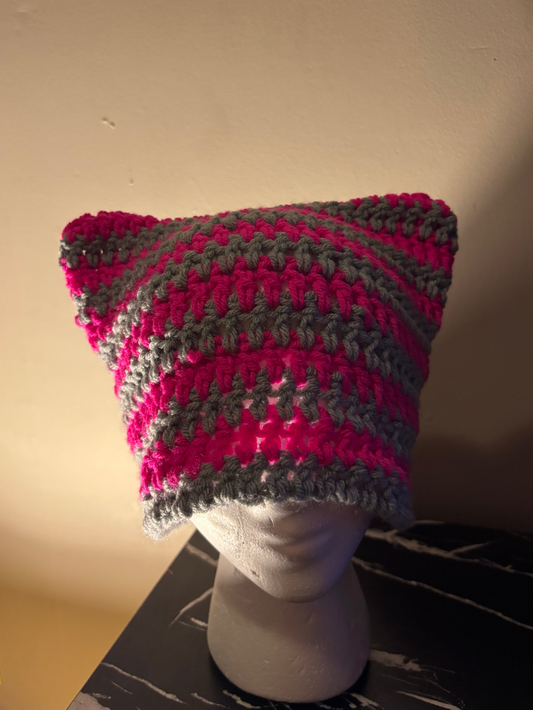 Grey & Pink cat ear beanie