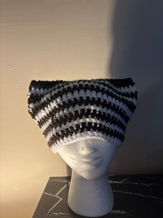 Brown & white cat ear beanie