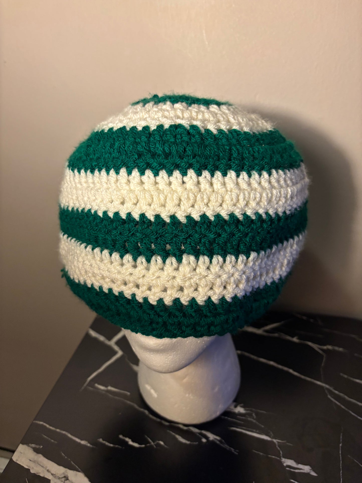 Green & ivory beanie