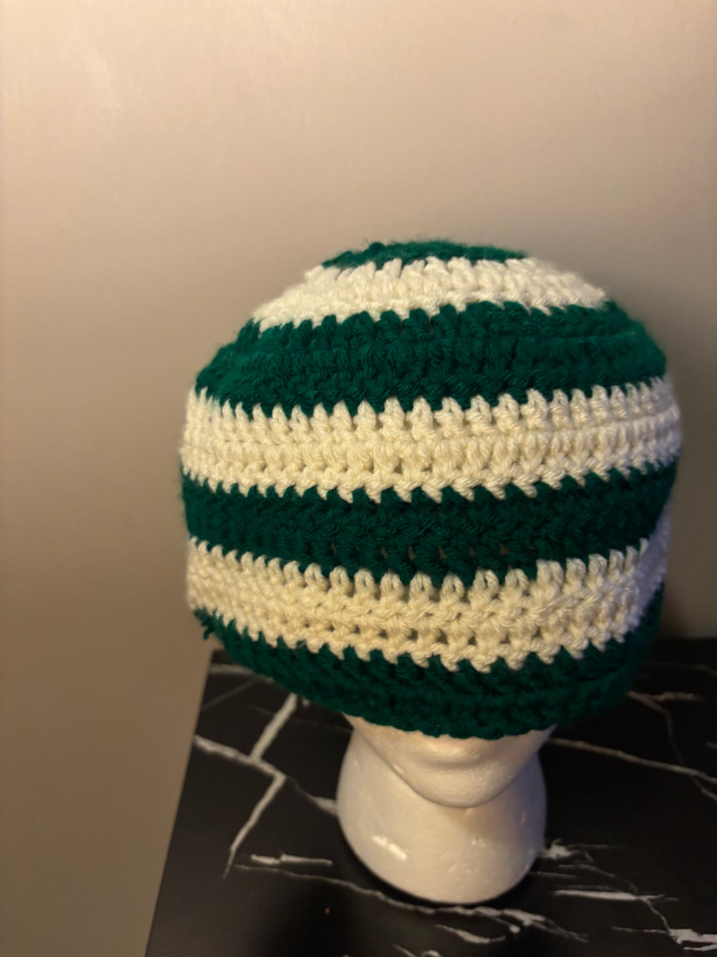 Green & ivory beanie
